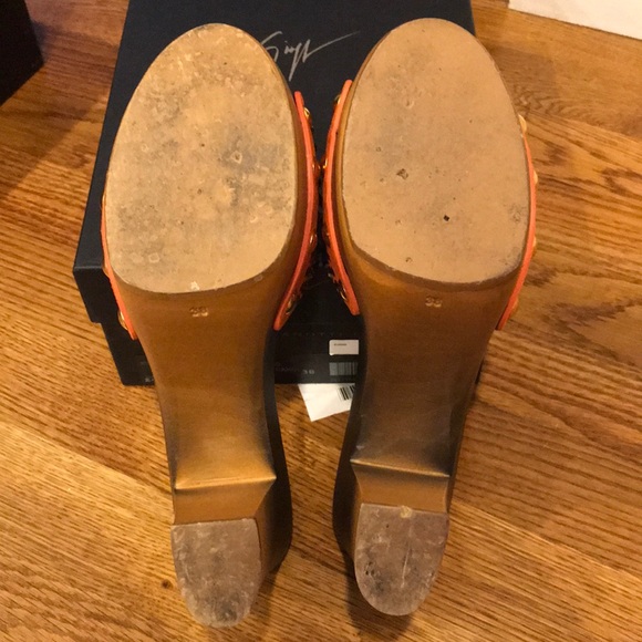 Giuseppe Zanotti Orange Sequin Block Heel Sandals - Picture 8 of 8